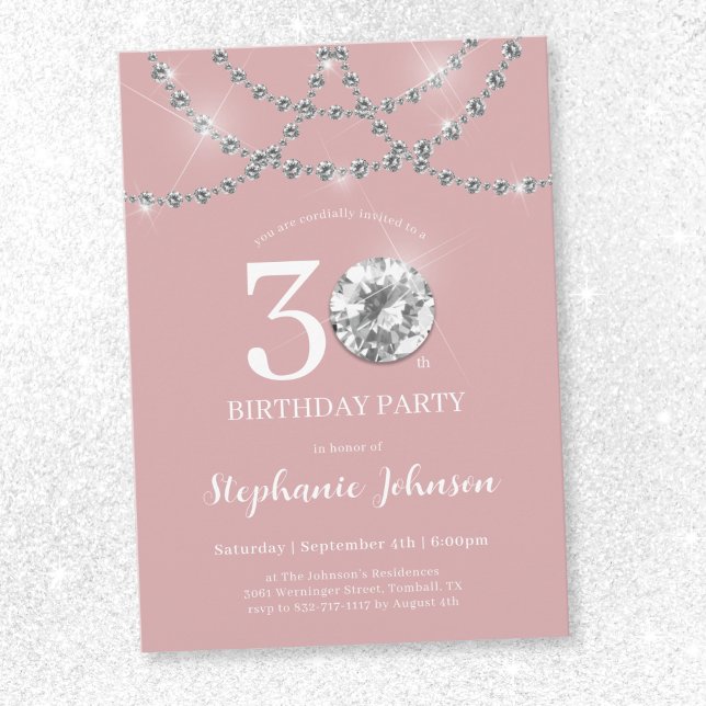 Elegant Diamonds Blush Pink 30th Birthday Invitation (Elegant Diamonds Blush Pink 30th Birthday Invitation)