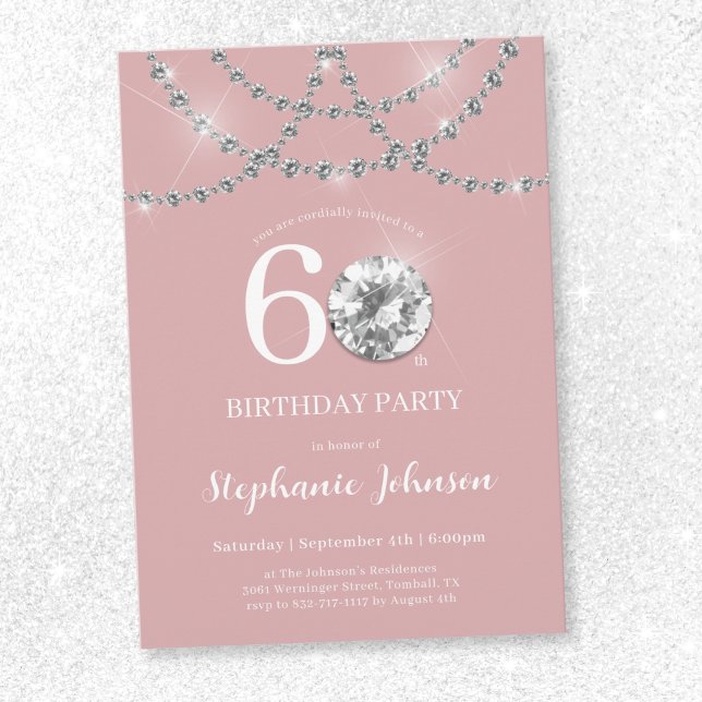Elegant Diamonds Blush Pink 60th Birthday Invitation (Elegant Diamonds Blush Pink 60th Birthday Invitation)