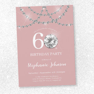 Elegant Diamonds Blush Pink 60th Birthday Party Invitation
