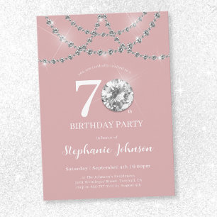 Elegant Diamonds Blush Pink 70th Birthday Invitation