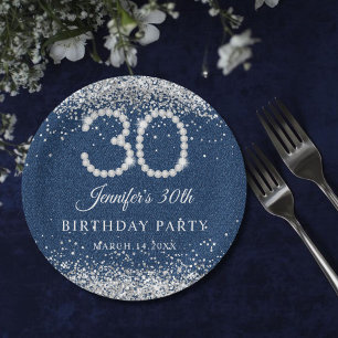 Elegant Diamonds & Denim 30th Birthday Party Paper Plate