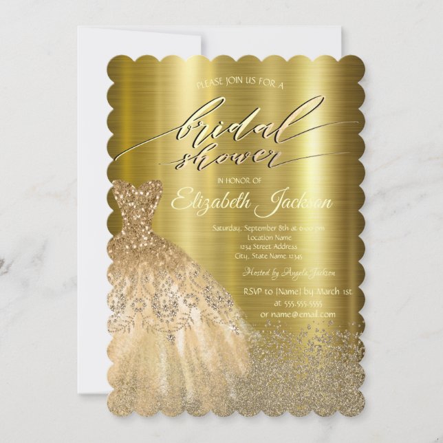 Elegant Diamonds Dress Gold Metallic Invitation (Front)