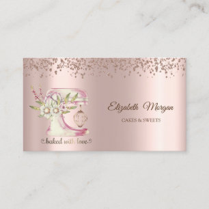 Elegant Diamonds Floral Mixer Rose Gold Bakery  Business Card