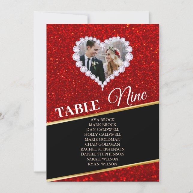 Elegant Diamonds Heart Photo Seating Chart Card (Front)