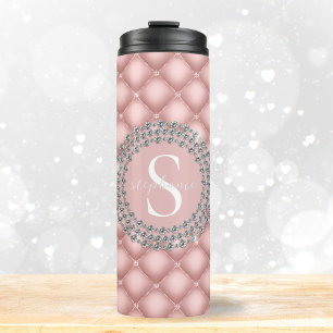 Elegant Diamonds Luxury Blush Pink Monogram  Thermal Tumbler