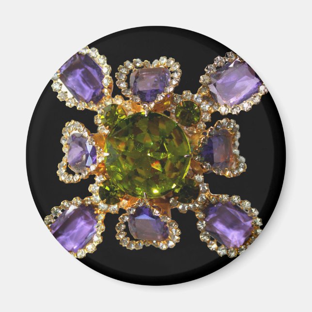 Elegant diamonds purple green gemstones magnet (Front)