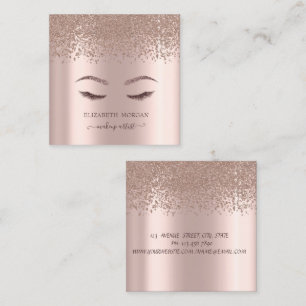 Elegant Diamonds Rose Gold Glitter Faux Lashes Square Business Card