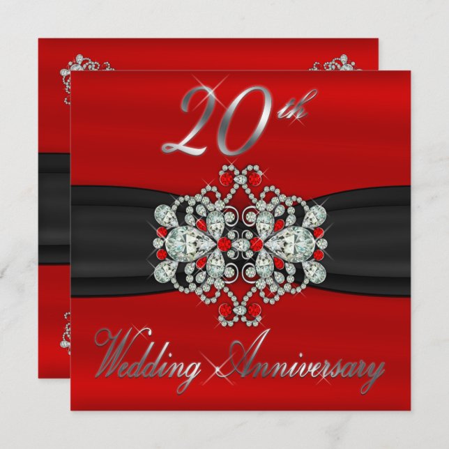 Elegant Diamonds Rubies 20th Wedding Anniversary Invitation (Front/Back)