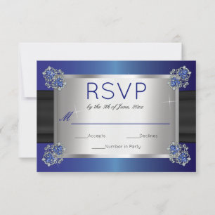 Elegant Diamonds Sapphire Clasps Blue Wedding RSVP Card