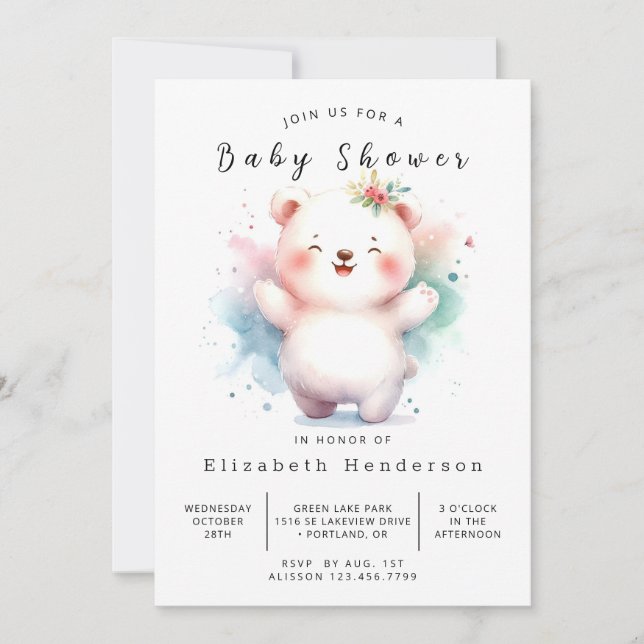 Elegant Digital Bear Baby Shower Invitation (Front)