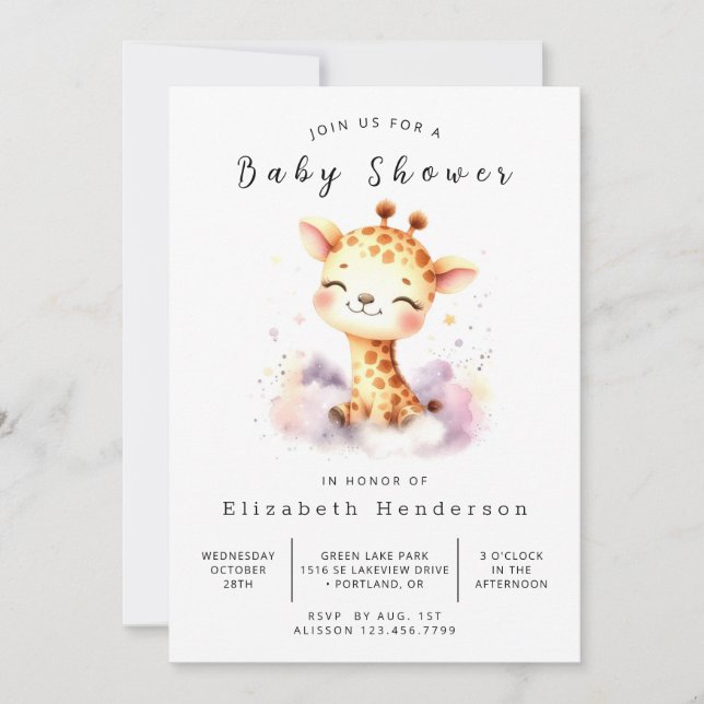 Elegant Digital Giraffe Baby Shower Invitation (Front)