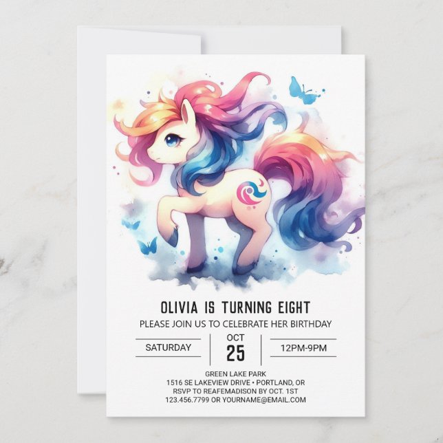 Elegant Digital Horse Birthday Invitation (Front)