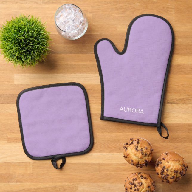 Elegant Digital Lavender Personalised Name -  Oven Mitt & Pot Holder Set (Top Down)