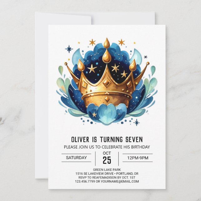 Elegant Digital Prince Crown Birthday Invitation (Front)