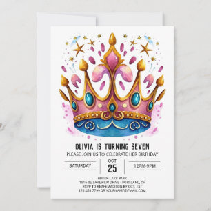 Elegant Digital Princess Crown Birthday Invitation