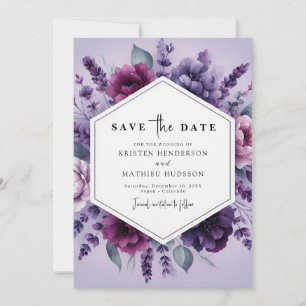Elegant Digital Purple Floral Wedding Save The Date