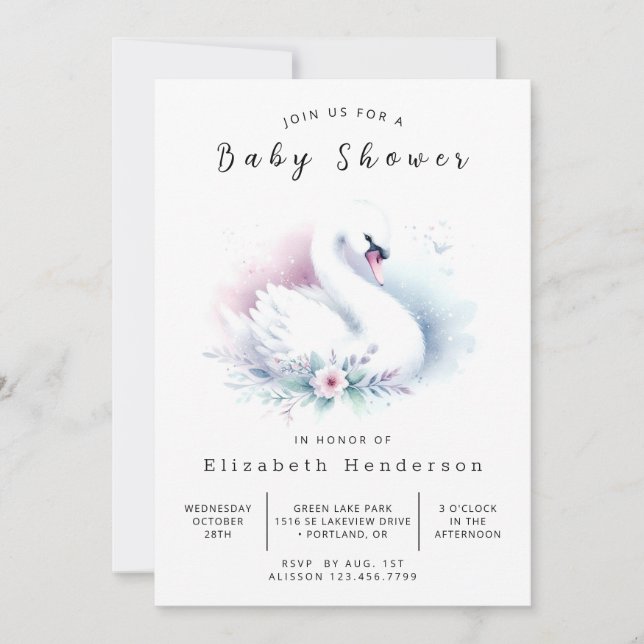 Elegant Digital Swan Baby Shower Invitation (Front)