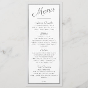ELEGANT DINNER MENU modern reception silver grey