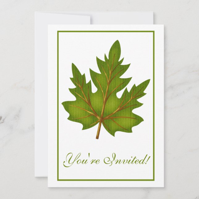 Elegant Dinner Party Invitation Autumn Leaf 3 (Front)