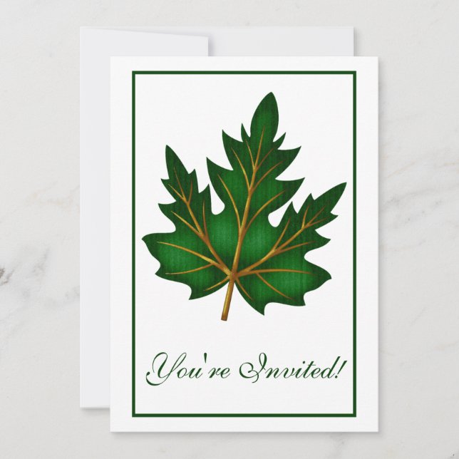 Elegant Dinner Party Invitation Autumn Leaf 4 (Front)