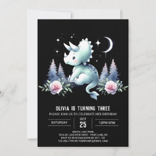 Elegant Dino Triceratops Birthday Invitation
