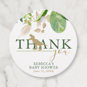Elegant Dinosaur Green and Gold Baby Shower Favour Tags