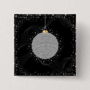 Elegant Disco Ball Christmas Ornament 15 Cm Square Badge