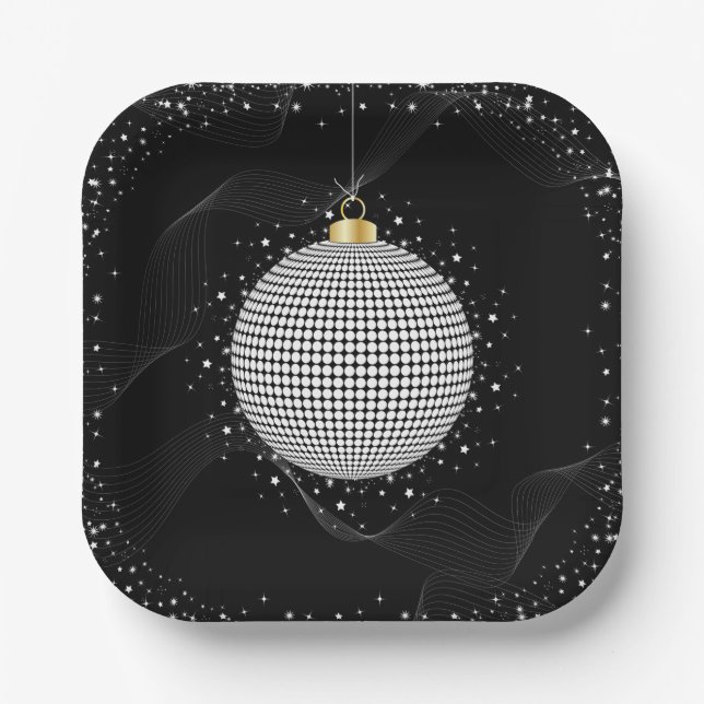 Elegant Disco Ball Christmas Ornament Paper Plate (Front)