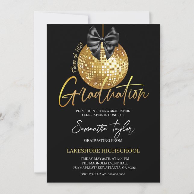 Elegant Disco ball Graduation Party Invitation (Front)