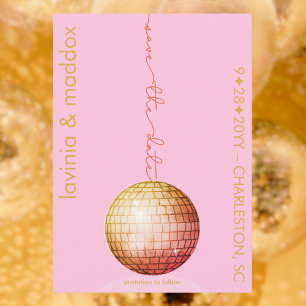 Elegant Disco Ball Pink Gold Wedding QR Code Save The Date