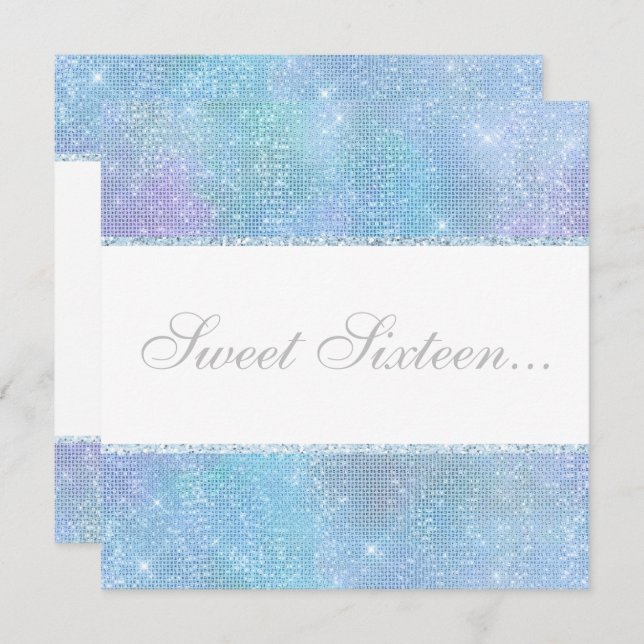 ELEGANT DISCO GLITTER SWEET 16 INVITATION (Front/Back)