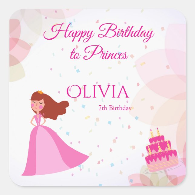 Elegant Disney princess birthday Square Sticker (Front)