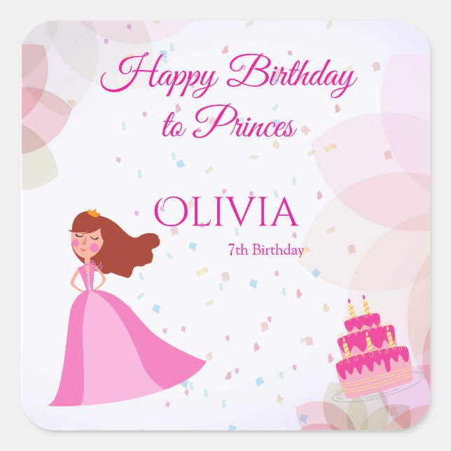Elegant Disney princess birthday Square Sticker (Front)