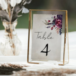 Elegant Distressed Gothic Watercolor Floral  Table Number