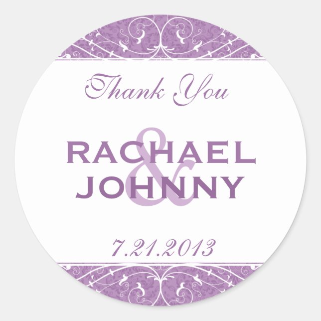 Elegant Distressed Violet Purple Thank You Classic Round Sticker (Front)