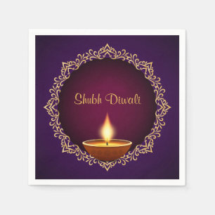 Elegant Diwali Diyas Purple Napkin