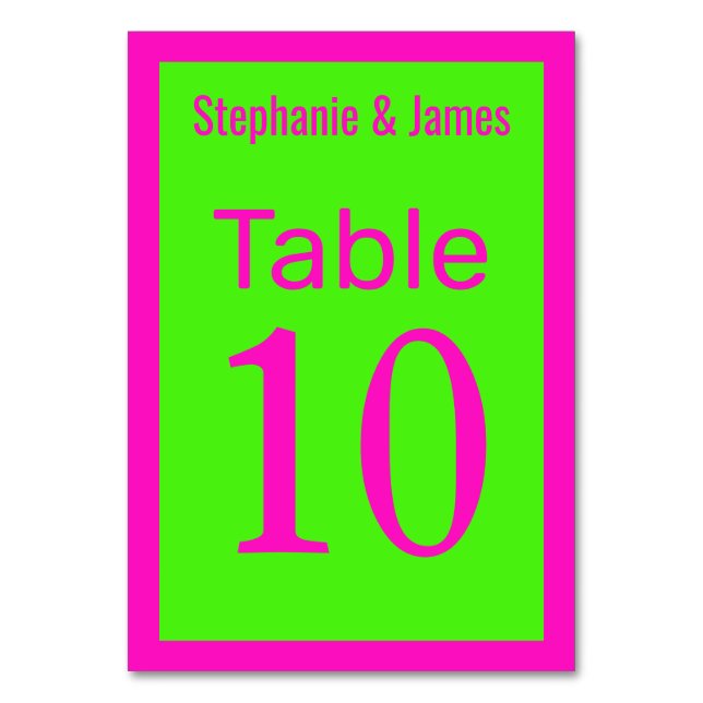 Elegant DIY Colours Shocking Pink Lime Green Table Number (Front)
