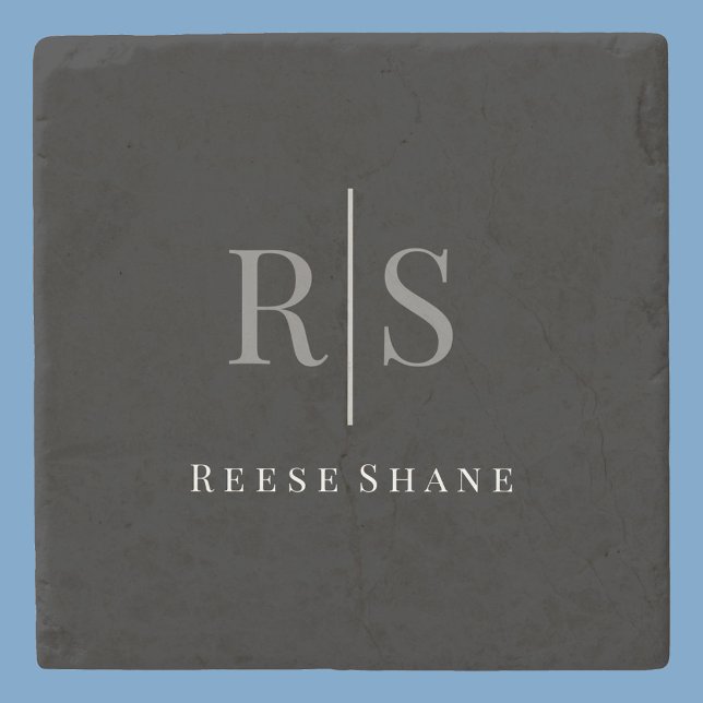 Elegant DIY Grey Monogram & White Name, Black Stone Coaster (Creator Uploaded)