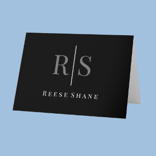 Elegant DIY Grey Monogram & White Name, Blank Card