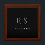 Elegant DIY Grey Monogram & White Name Gift Box<br><div class="desc">Personalise this elegant black design with grey monogram and white name on black background. Click “Customise” to change colours and type styles.</div>