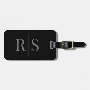 Elegant DIY Large Grey Monogram on Black Luggage Tag