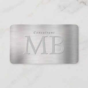 Elegant DIY Monogram, Name, Brushed Steel Business Card