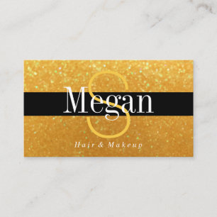 Elegant DIY Monogram Name Gold Glitter, Blk Stripe Business Card