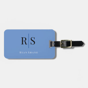 Elegant DIY Monogram Name & Info, Blue Black White Luggage Tag