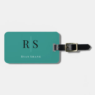 Elegant DIY Monogram Name & Info, Teal Black White Luggage Tag