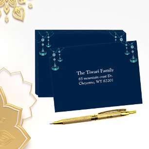 Elegant diyas with blue background custom diwali  envelope