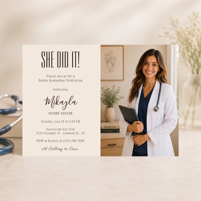 Elegant Doctor Photo Invitation (Elegant doctor graduation invitation with luxury photo layout and modern medical aesthetic.)