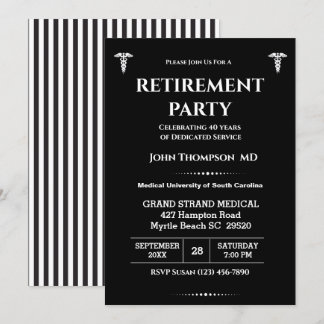 Elegant Doctor Retirement Party Black and White Invitation