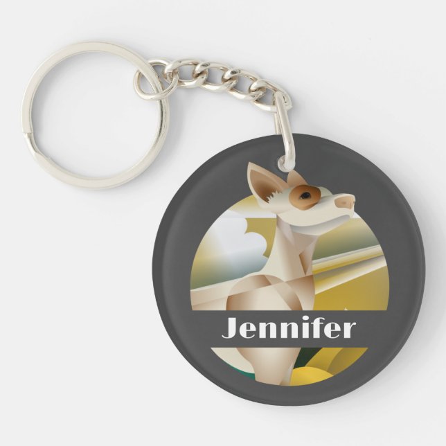 Elegant dog art deco custom name key ring (Front)