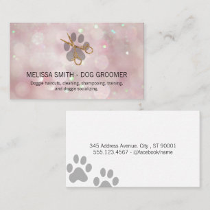 Elegant Dog Groomer Pink Bokeh Business Card